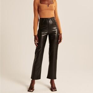 Abercrombie Ankle Straight Ultra High Rise Vegan Leather Black Pants Size 28